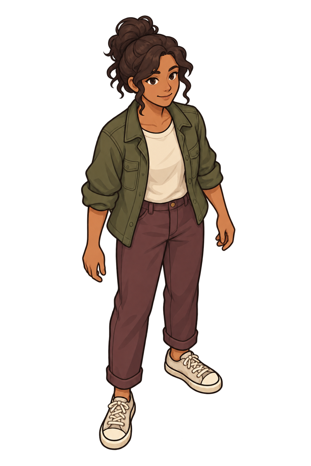 Woman in an olive jacket